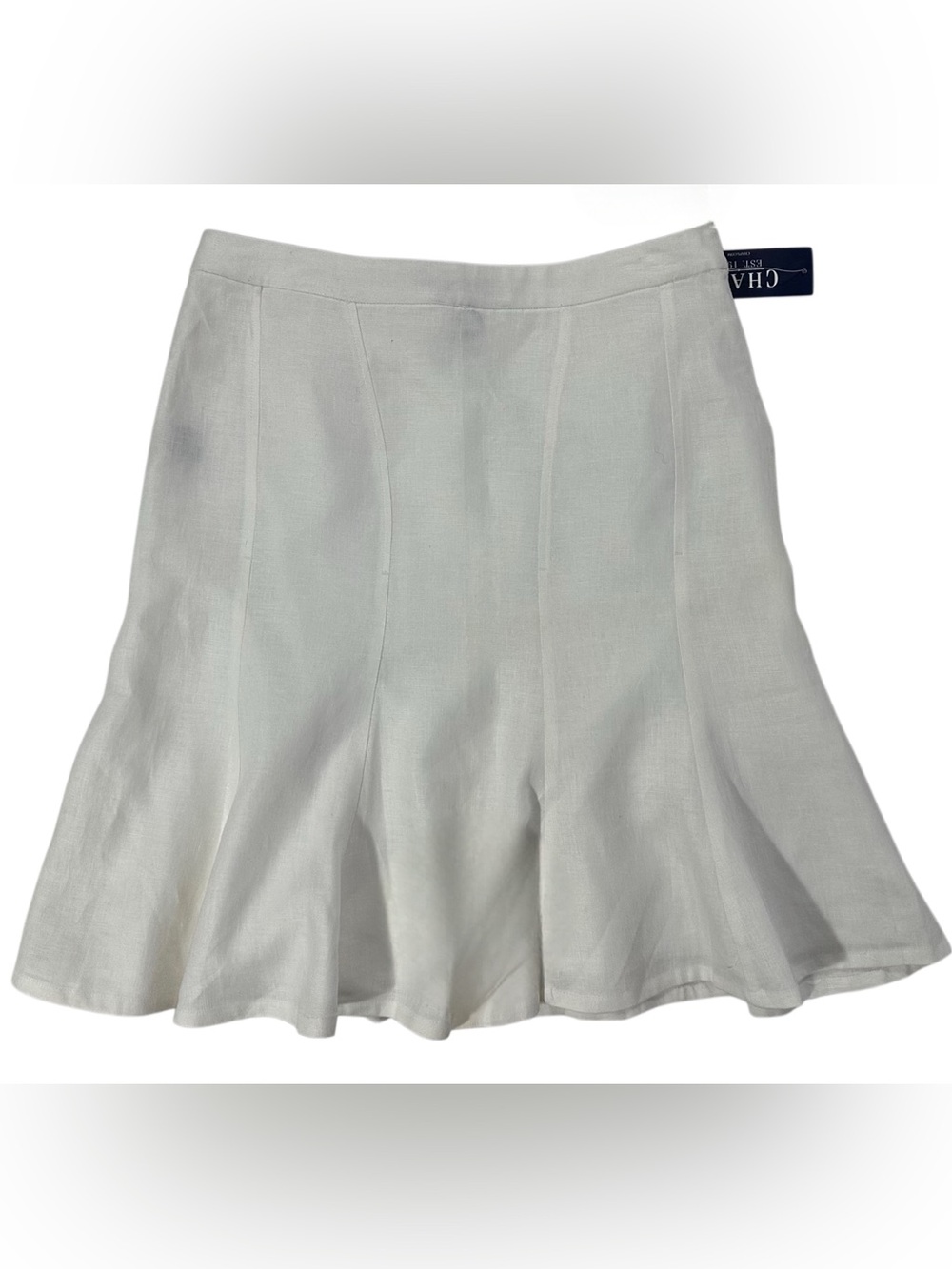 Chaps White Linen Flare Skirt Womens 8 NWT Paneled Summer Midi Classic